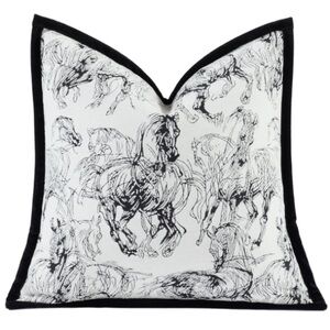 Horse Sketch Large Throw Pillow Cover Black/White 22x22”